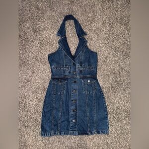 Nasty Gal Blue Denim Halter Dress